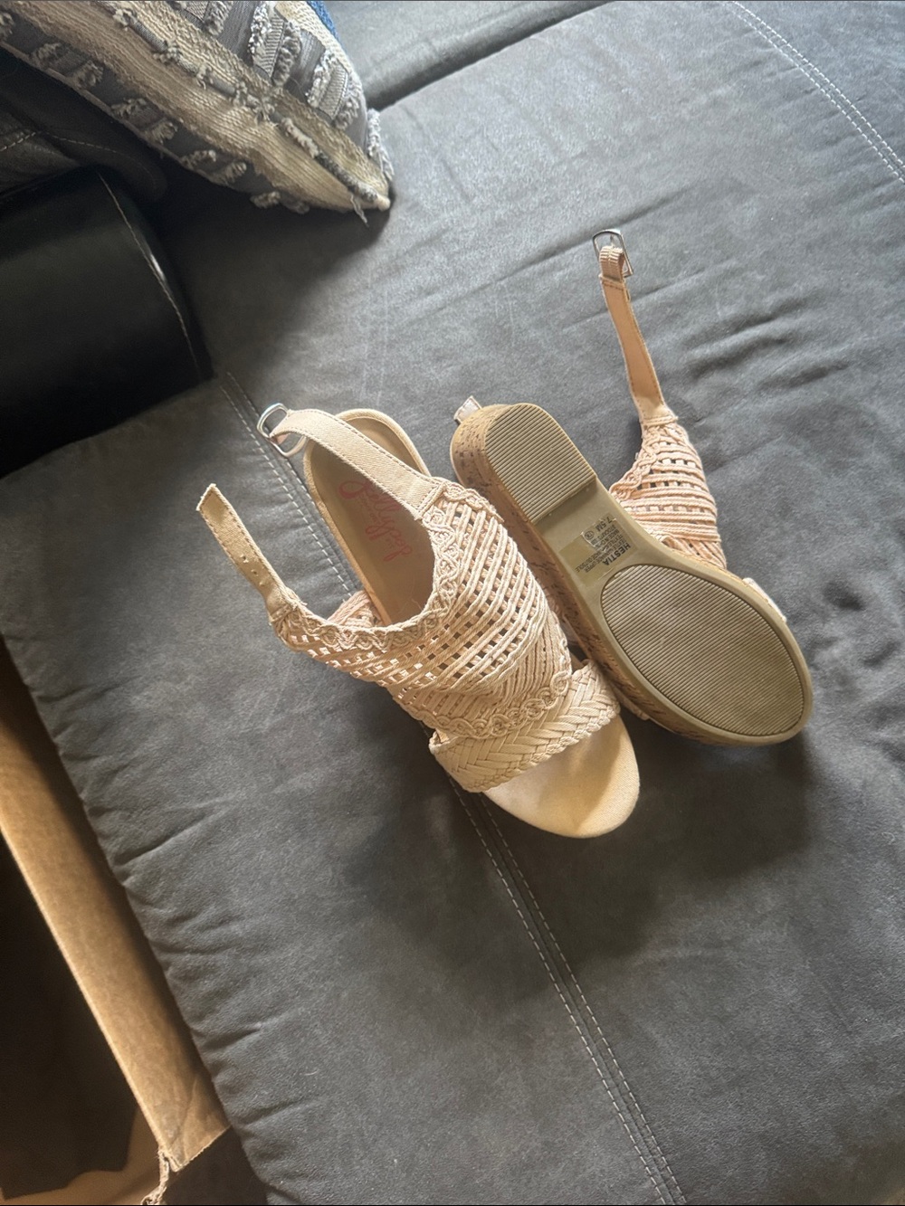 Jellypop Beige Woven Espadrille Slingback Heels